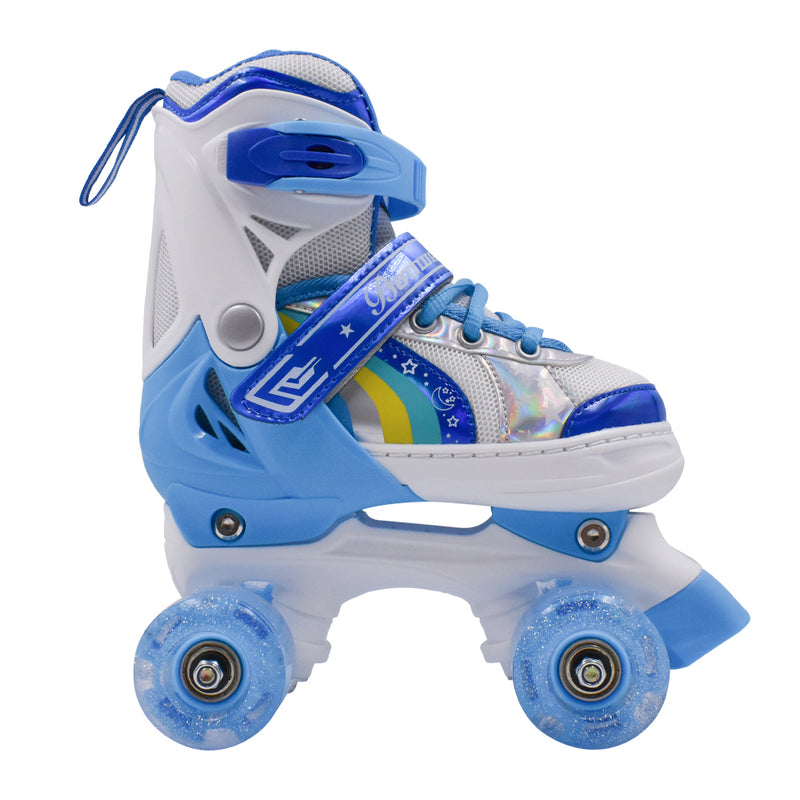 Patines Quad infantiles Celeste Arcoíris Led