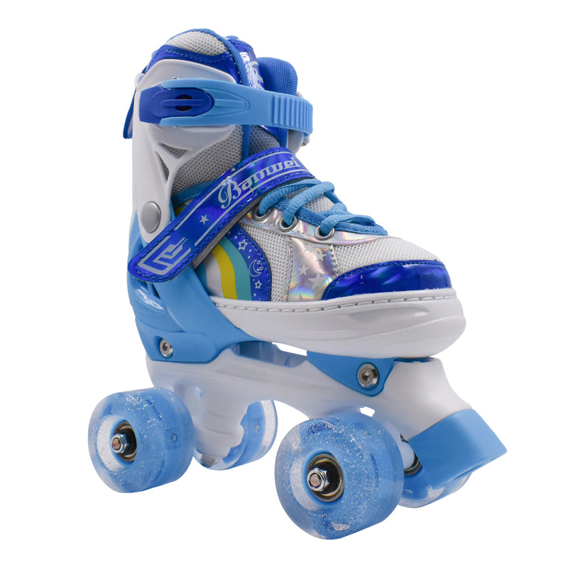 Patines Quad infantiles Celeste Arcoíris Led