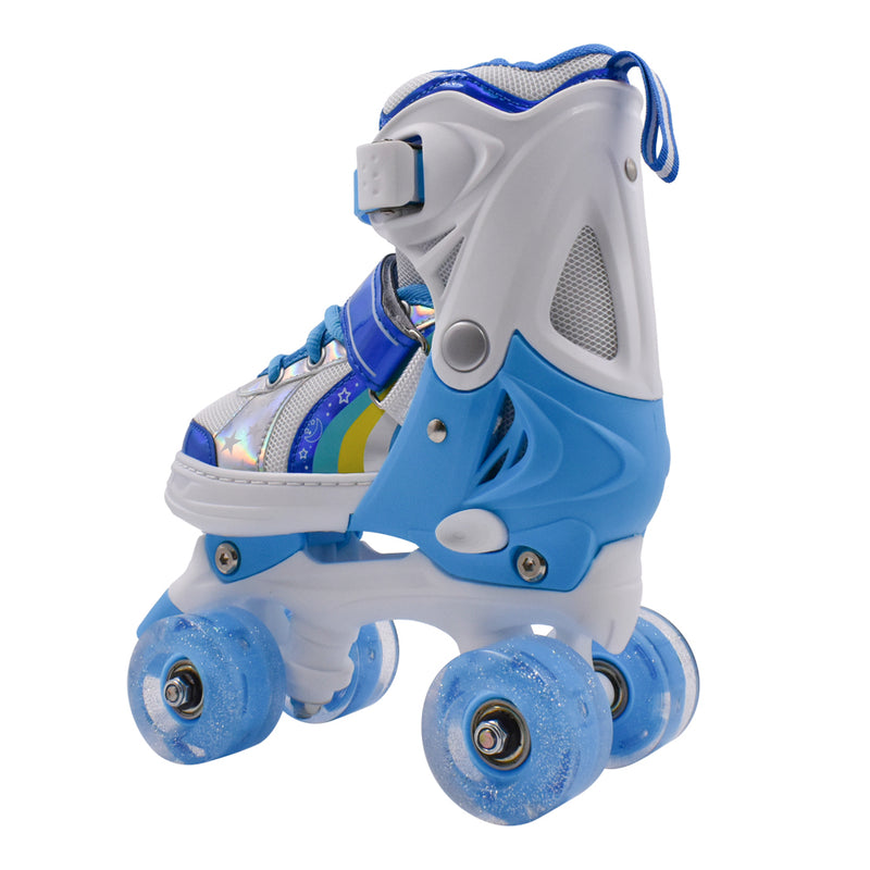 Patines Quad infantiles Celeste Arcoíris Led