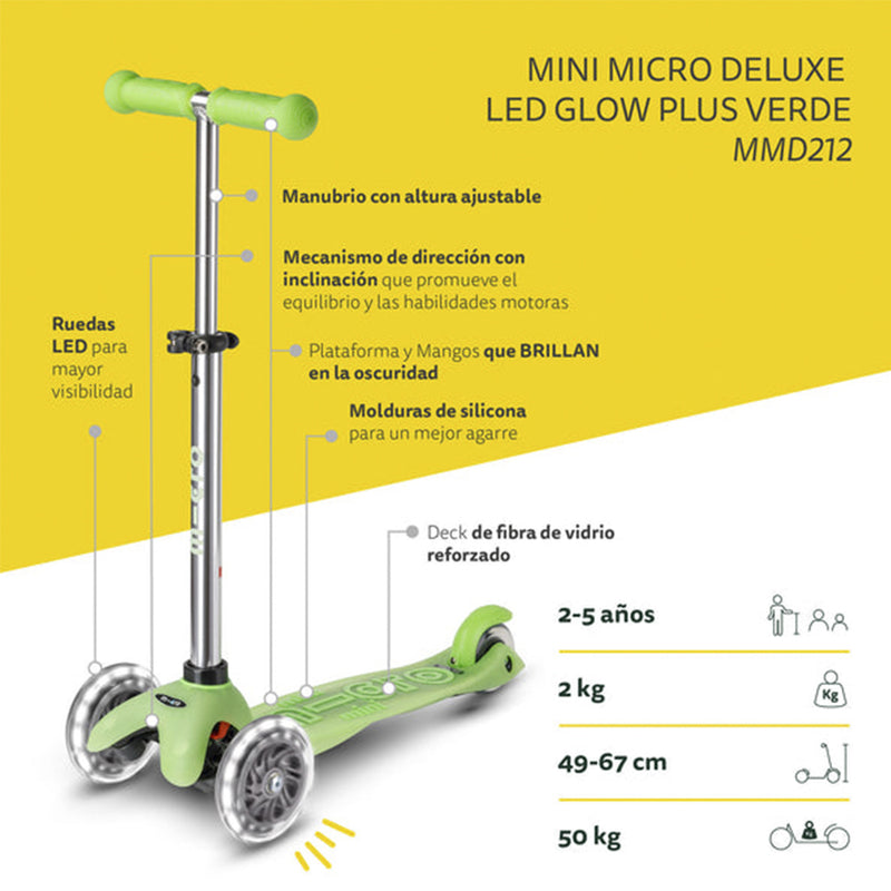 Scooter Micro Mini Deluxe Led Brilla de Noche Verde